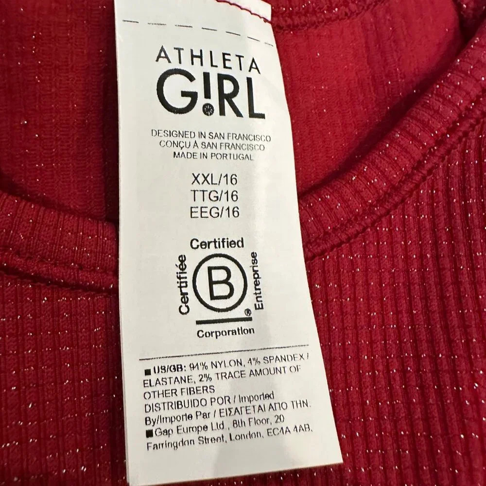 ATHLETA GIRL RED LONG SLEEVE SHIRT XXL 16